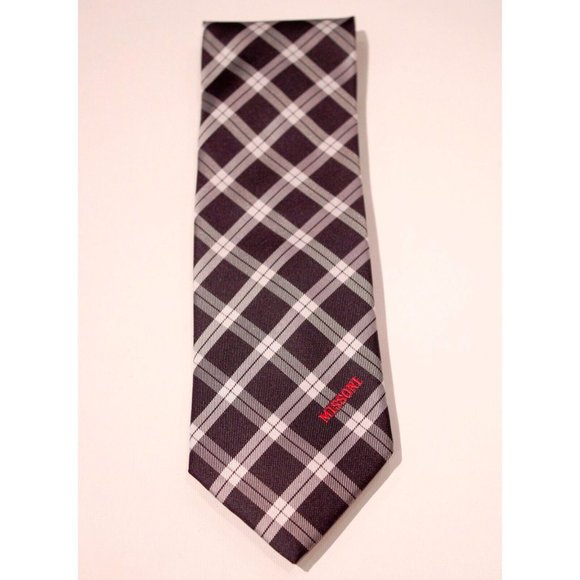 MISSONI ITALY Check Plaid NAVY Blue 100% SILK Logo Branded DRESS TIE - Picture 1 of 2